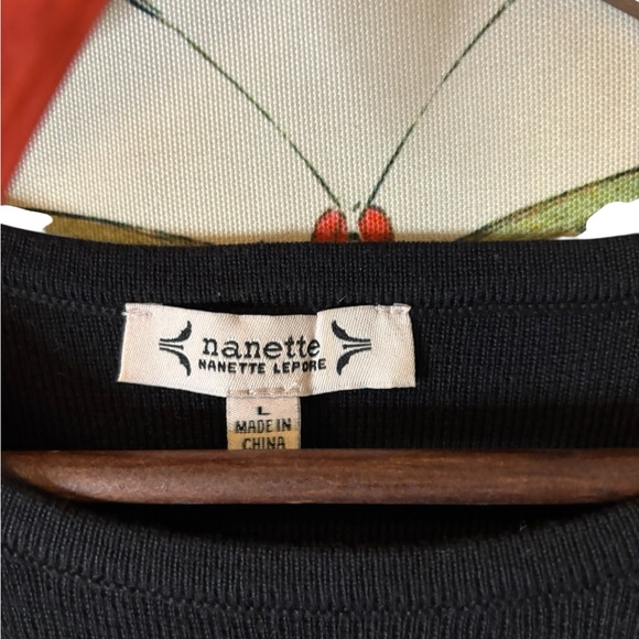 Nanette Lepore Black Knit Fit & Flare Dress | Pleated Sleeves | Size L - Picture 4 of 9